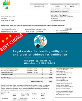 Massachusetts Chelsea UI The United Illuminating Company utility bill Sample Fake utility bill
